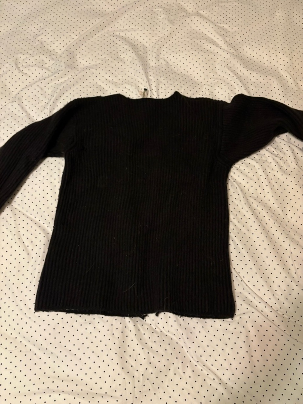 Thick Distressed Black Ribbed Knit Sweater